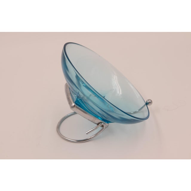 Hazel-Atlas Hazel-Atlas Capri Blue Colony Pattern Chip and Dip Set With Chrome Rack, Circa 1950s For Sale - Image 4 of 4