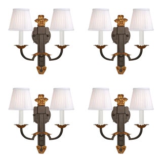 Set of Four Paul Ferrante Wrought-Iron Two-Arm Sconces For Sale