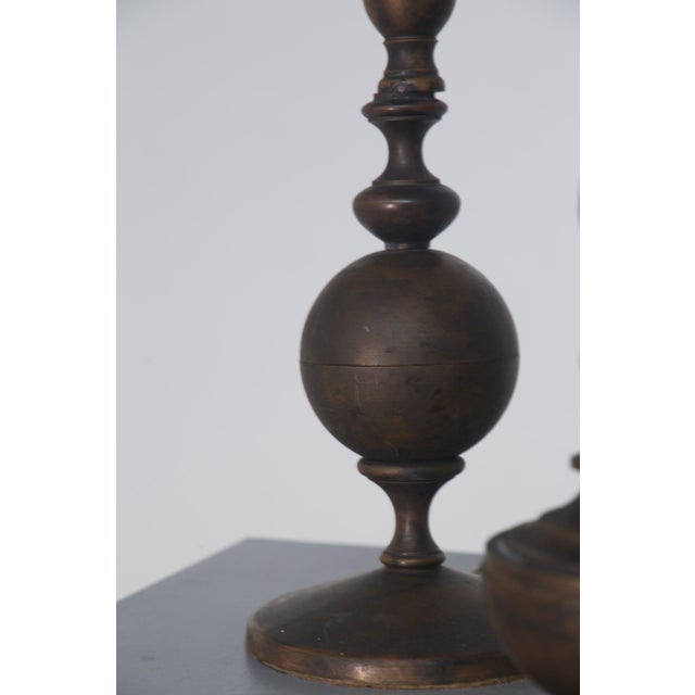 Vintage Art Deco Italian Bronze Candlesticks Table Lamps, 1930, Set of 2 For Sale - Image 10 of 13
