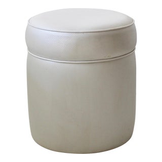 Italian Style Modern Cream Textured Vinyl Drum Pouf Vanity Stool For Sale