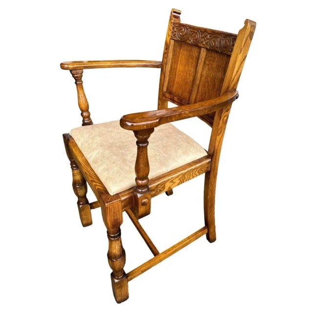 Arts & Crafts Antique English Edwardian Arts & Crafts Oak Dining Chairs With New Leather Seats - Set of 6 - Circa 1905 For Sale - Image 3 of 8