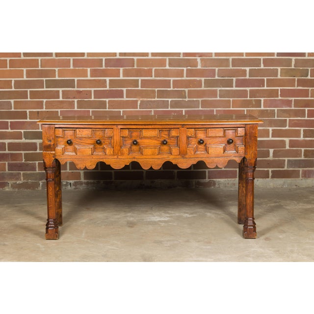English Oak 19th Century Geometric Front Dresser Base with Three Drawers For Sale In Atlanta - Image 6 of 12