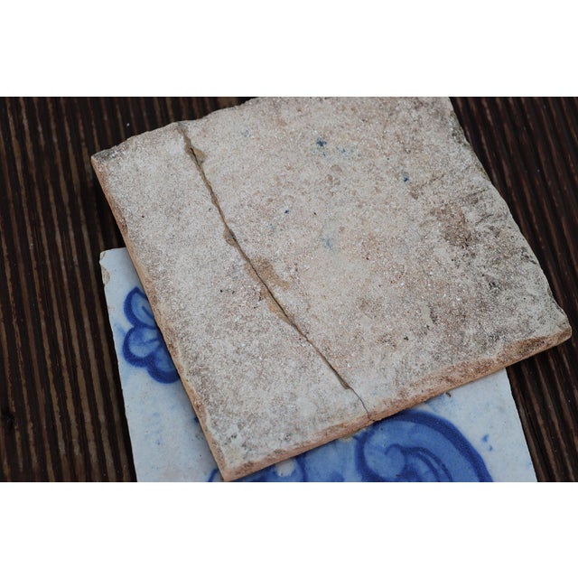 Ceramic 18th Century Baroque Set of Three Tiles Depicting a Flower Vase For Sale - Image 7 of 8