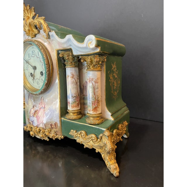 Late 19th Century Late 19th Century Antique French Hand Painted Mantle Clock For Sale - Image 5 of 8