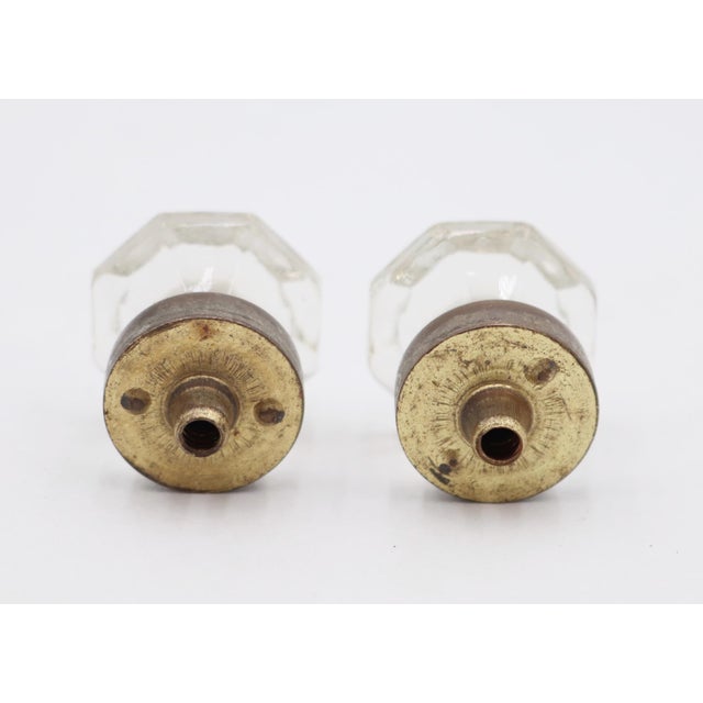 Pair of Vintage 1 In. Floral Octagon Glass Cabinet Knobs For Sale - Image 4 of 5