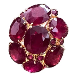Bochic "Orient" Natural Multi Ruby Vintage Cocktail Ring Set In 18K Gold&Silver For Sale