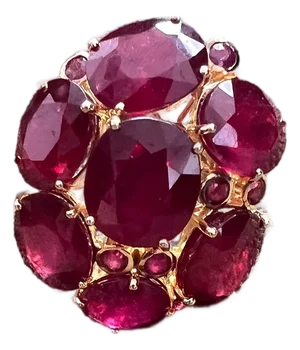 Bochic "Orient" Natural Multi Ruby Vintage Cocktail Ring Set In 18K Gold&Silver