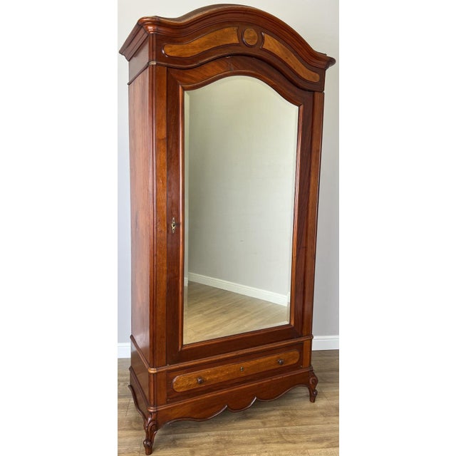 Antique French Style Carved Mahogany Mirrored Wardrobe For Sale - Image 3 of 17