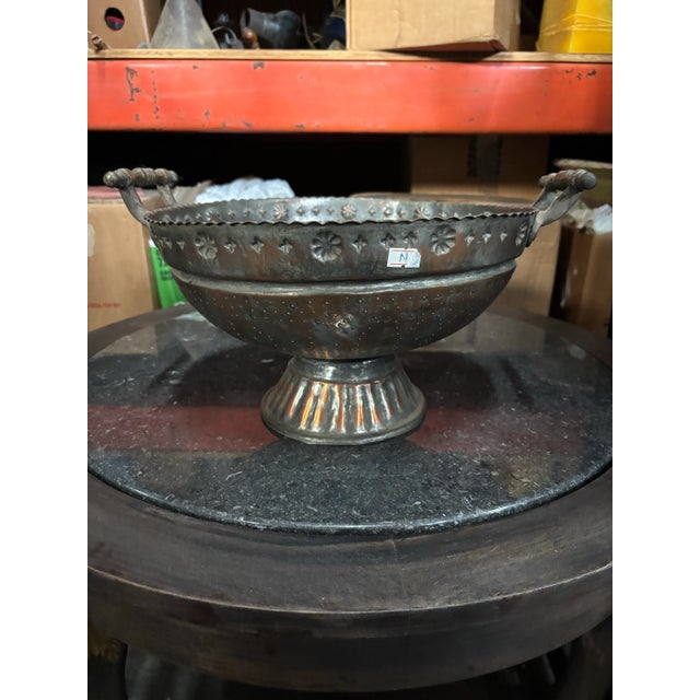 A fabulous sturdy copper bowl with tin wash and brass handles from present day Pakistan. This traditional solid copper...