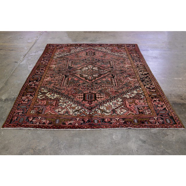 Antique Heriz Persian Handmade Medallion Motif Rust Wool Rug For Sale - Image 12 of 12