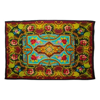 Vintage Romanian Handwoven Wool Kilim Rug with Floral Folk Pattern, 1970s For Sale