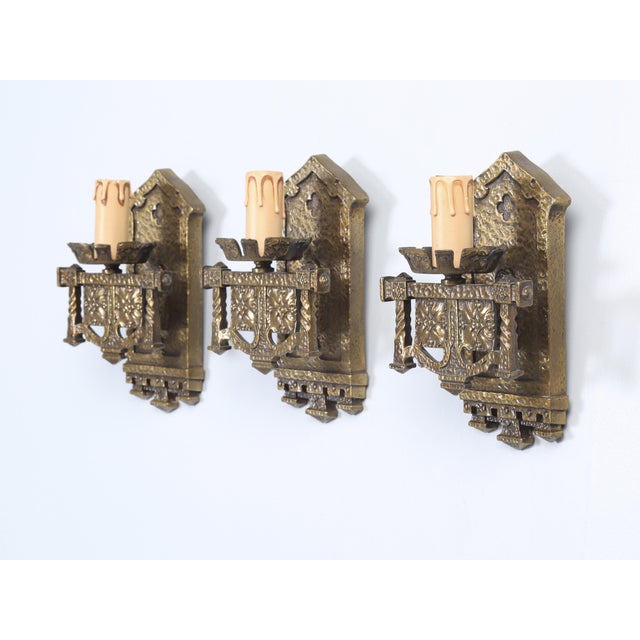 Set of (3) very heavy hand-made solid brass sconces that were removed from The John Rogerson Montgomery House, which was...