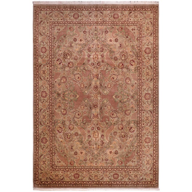 Shabby Chic Art Nouveau 1990's Pak-Persian Green/Green Wool Rug - 9'1'' X 12'4'' For Sale - Image 9 of 9