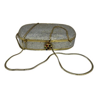 Judith Leiber Gold Oval Swarovski Crystal Minaudiere Clutch For Sale