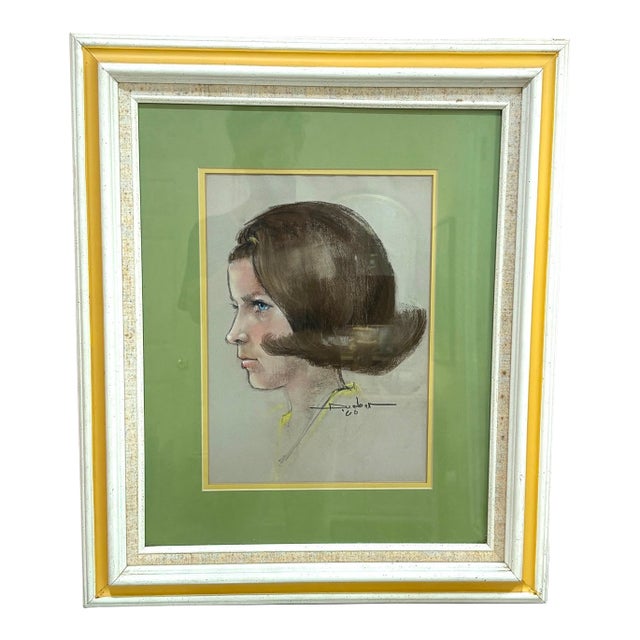1960 Profile Lady Portrait in Wood Frame For Sale
