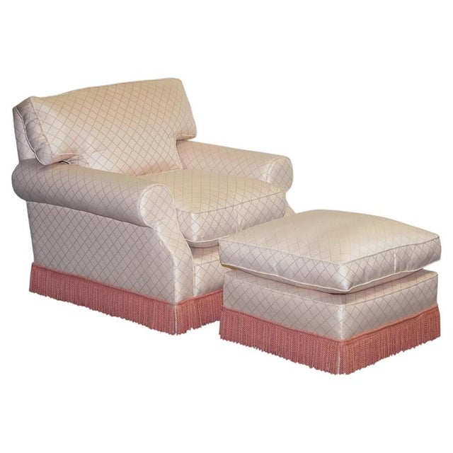 Set of English Country House Feather Filled Lounge Chair and Ottoman For Sale - Image 18 of 18