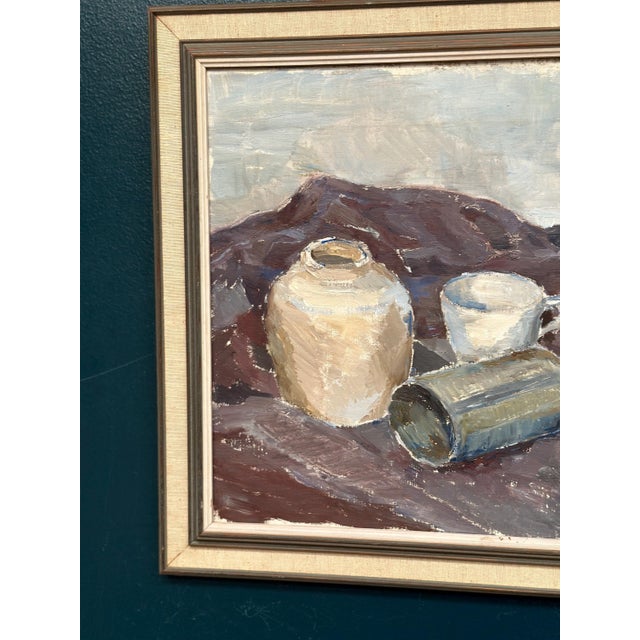 Original swedish oil on canvas – “still life with candlestick” by m. Broquist – signed & dated 1959 – framed – 42 × 56 cm...
