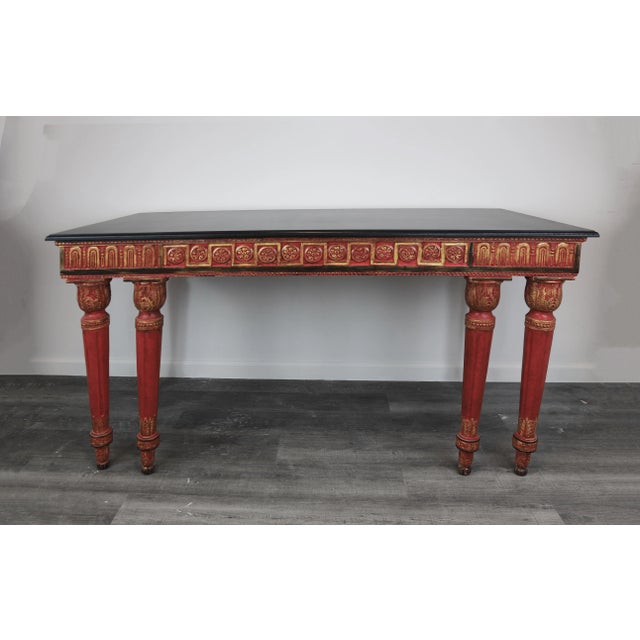 Vintage Hand-Carved English Style Console Table. Shabby Chic in its highest form! Faux hand painted marble top. 61.5" *...