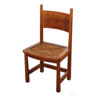 Antique Stickley Brothers Mission Oak Rush Seat Side Chair For Sale