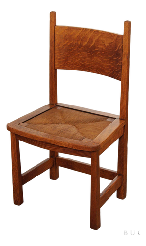 Antique Stickley Brothers Mission Oak Rush Seat Side Chair
