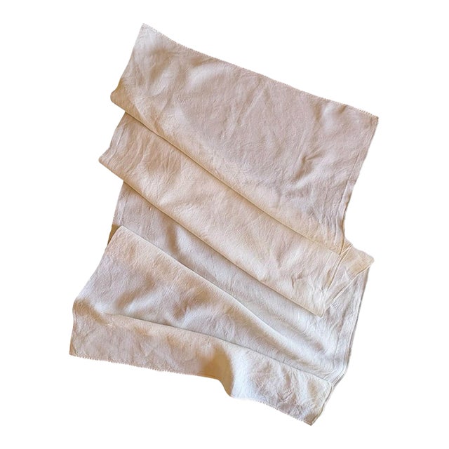 Antique French XL Linen Towel 31.5 X 73.2 Inches Hand Finished Edges Vintage French Trousseau Textile For Sale