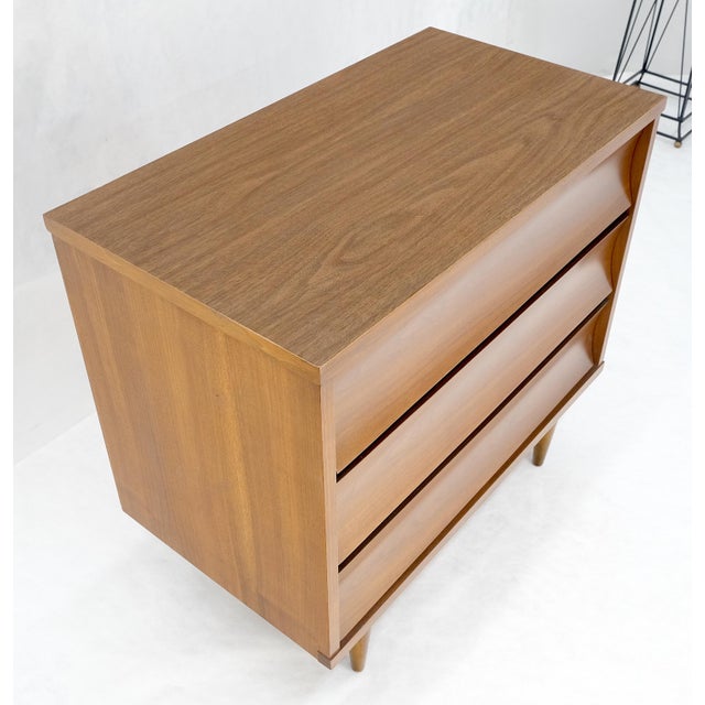 Compact 3 Drawer Walnut Concave Drawer Front Mid Century Bachelor Chest Dresser For Sale - Image 15 of 16