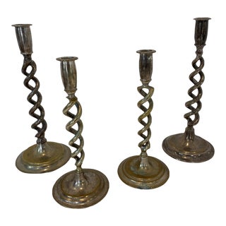 Vintage Silver Plate English Twist Peerage Candlesticks, Set of 4 For Sale