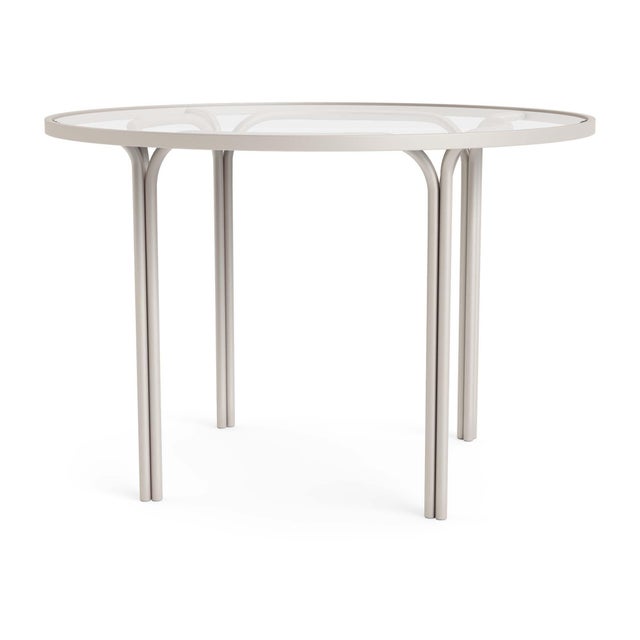 Brown Jordan Kantan Aluminum 42" Round Dining Table - Glass Top in Shade For Sale