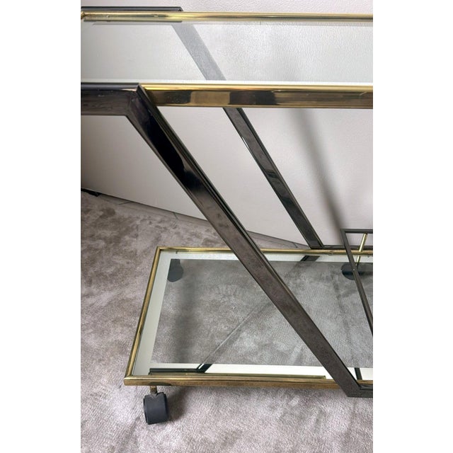 Mid 20th Century Italian Bar Cart in Burnished Steel and Brass For Sale - Image 16 of 18