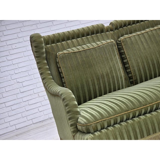 Mid-Century Modern Vintage Danish Two-Seater Sofa in Green Furniture Velour, 1950s For Sale - Image 3 of 18