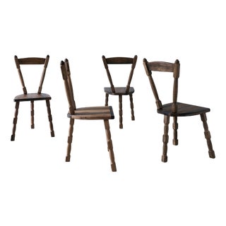 Brutalist Sculptural Tripod Dining Chairs, 1970s, Set of 4 For Sale