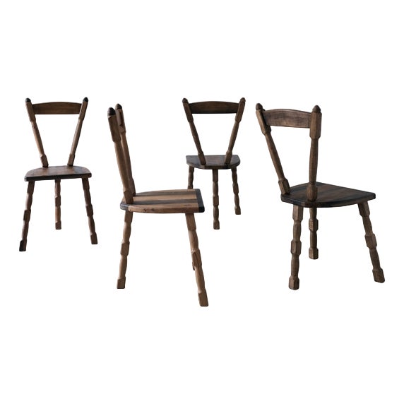 Brutalist Sculptural Tripod Dining Chairs, 1970s, Set of 4 For Sale