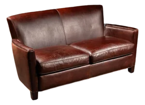 Mid-Century Brown Leather Two-Seat Sofa With Low Profile Frame