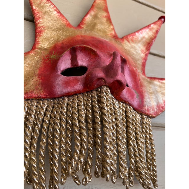 Rare Venetian Baroque Style Handmade Paper Mache Gilded & Painted "Sole" Sun Mask For Sale In Palm Springs - Image 6 of 13