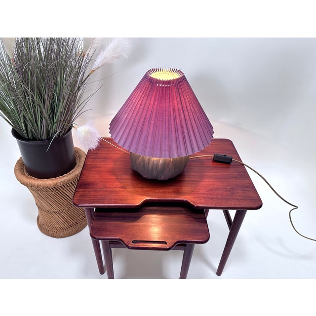 Studio Ceramic Art Table Lamp with Pleated Fabric Lampshade, Germany, 1960s For Sale - Image 14 of 18