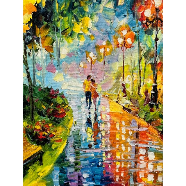Impressionist Daniel Wall Enhanced Giclee Watery Street. Framed. For Sale - Image 3 of 7