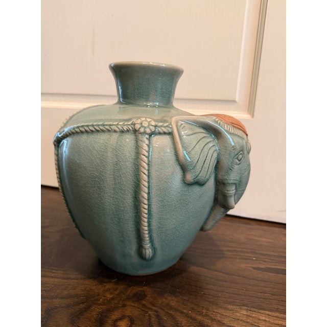 Asian Siam Celedon Elephant Style Vase For Sale - Image 3 of 6