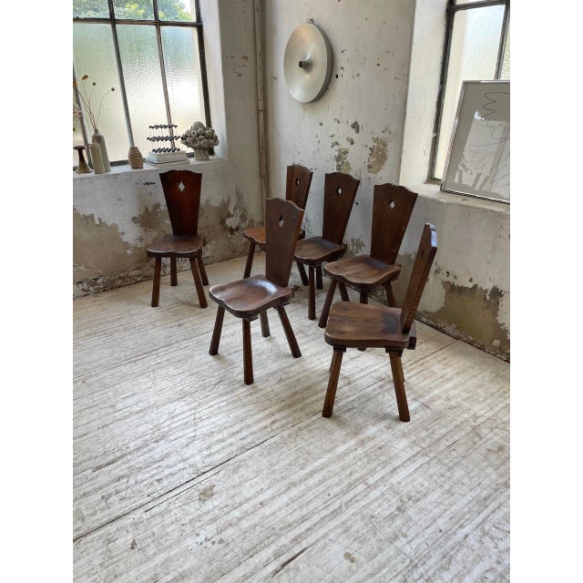 1950s Vintage Oak Folk Art Chairs, 1950s, Set of 6 For Sale - Image 5 of 18