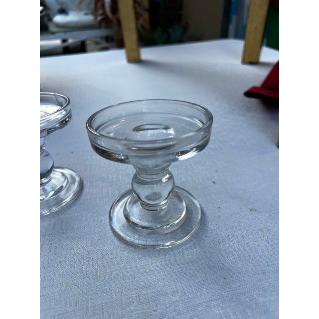 Contemporary Vintage Pair of Glass Champagne Style Candlestick Holders For Sale - Image 3 of 6