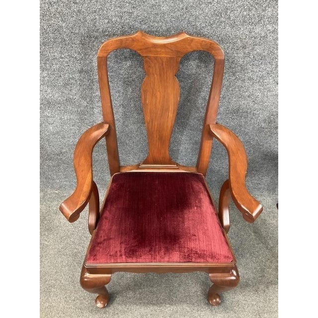1970s Henkel Harris Solid Wild Black Cherry Queen Anne Dining Chairs - Rare Set of 8 For Sale - Image 13 of 13