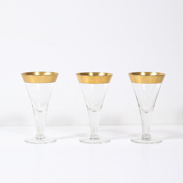 Metal Set of 6 Mid-Century Modernist Gilt Rimmed Wine Glasses by Dorothy Thorpe For Sale - Image 7 of 14