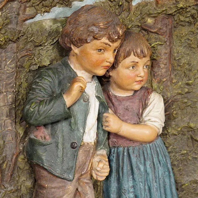Black Terracotta Wall Plate with Whimsy Children in Farmer Costumes by Johann Maresch, 1890s For Sale - Image 8 of 12