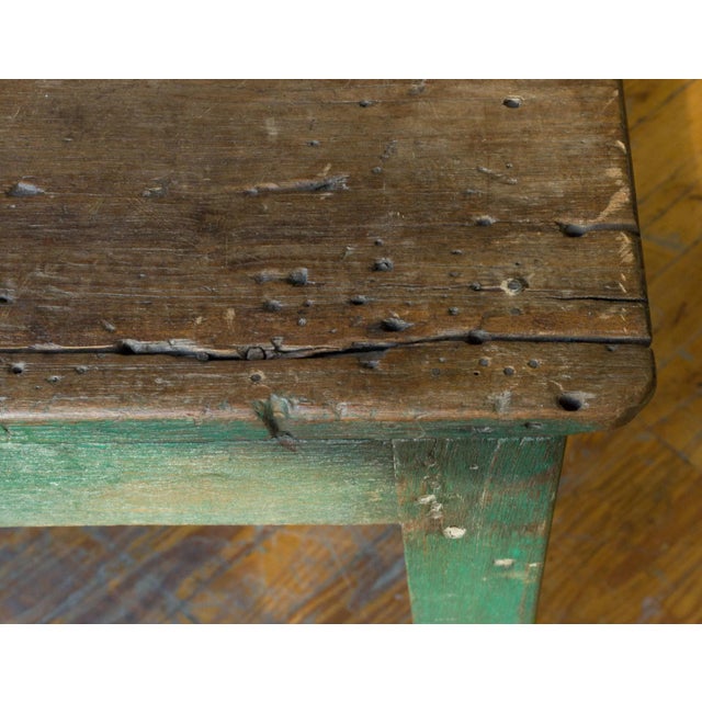 Wood Large French Industrial Wooden Table With Green Paint For Sale - Image 7 of 9