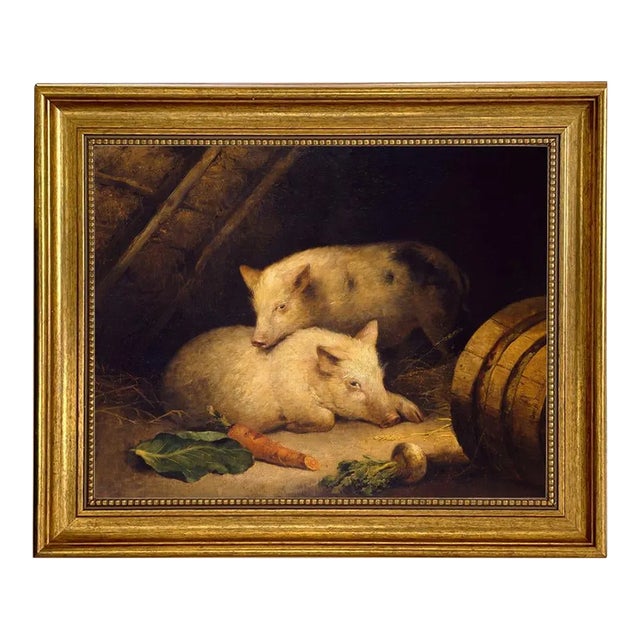 Two Pigs 11x14" Print on Canvas in Antiqued Gold Frame For Sale