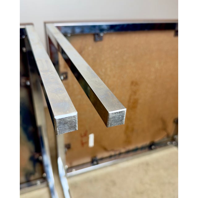 1970’s Florence Knoll “T Angle” Chrome & Walnut Laminate Side Tables Matching Pair For Sale - Image 11 of 12