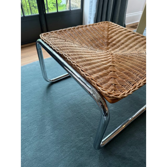 1960s Post Modern Wicker and Chrome Stool/Ottoman in the Style of Martine Bedin For Sale - Image 4 of 4