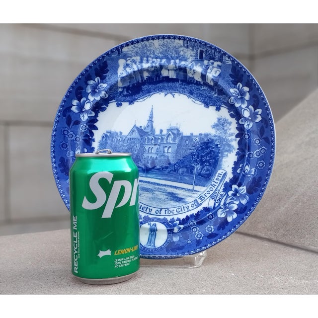 1900s Blue Transferware Plate American Scene on Staffordshire ~ Brooklyn Orphan Asylum Society For Sale - Image 14 of 18