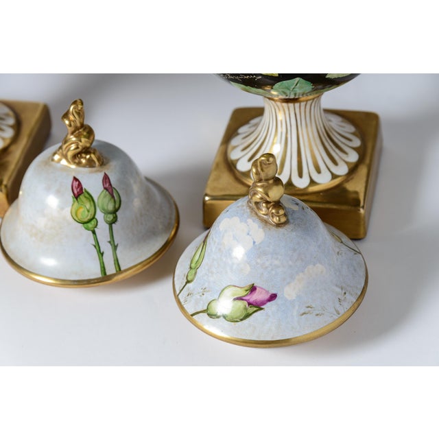 Italian Pair Very Tall Hand Painted Vintage Italian Ceramic Urns, Artist Signed For Sale - Image 3 of 12