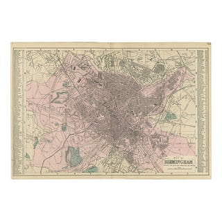Victorian Birmingham City Plan Map by Edward Weller, 1885 For Sale