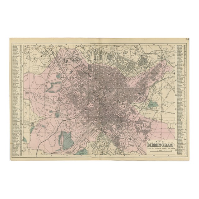 Victorian Birmingham City Plan Map by Edward Weller, 1885 For Sale